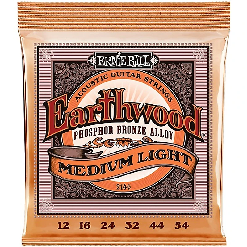 Ernie Ball 2146 Earthwood Phosphor Bronze Medium-Light Acoustic Guitar Strings 2-Pack