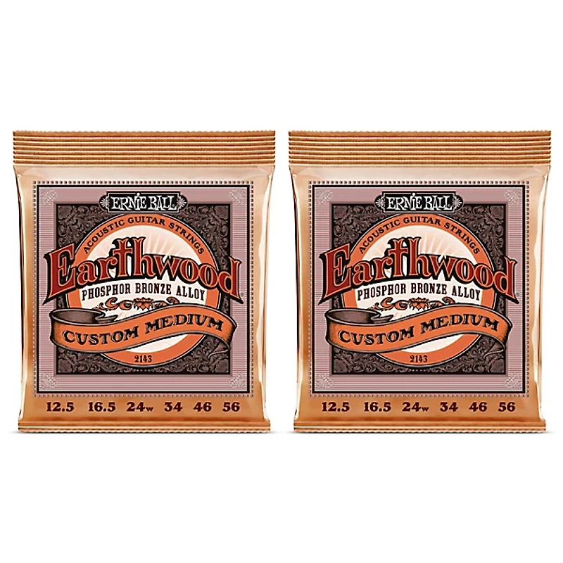 Ernie Ball 2143 Earthwood Phosphor Bronze Custom Medium Acoustic Strings 2-Pack