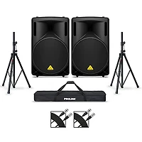 Behringer B215D 15" Powered Speaker Pair With Stands and Cables