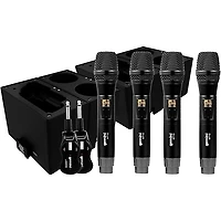 Gemini UHF Quad Wireless Microphone System With Charging Docks for Transmitter & Microphone Batteries