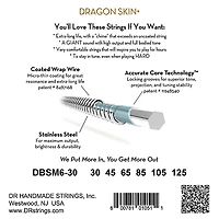 DR Strings Dragon Skin+ Coated Accurate Core Technology 6-String Multi-Scale Stainless Steel Bass Strings 30 - 125