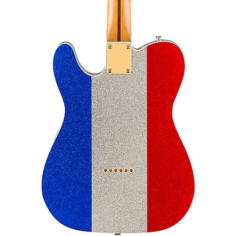 Fender Buck Owens Telecaster Electric Guitar Red, Silver and Blue Sparkle