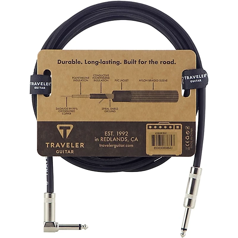 Traveler Guitar Traveler Guitar Braided Straight to Angle Instrument Cable