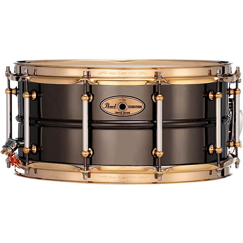 Pearl Sensitone Limited-Edition Nickel-Plated Black Brass Snare Drum With Gold-Plated SuperHoop II Triple-Flanged Hoops 14 x 6.5 in.