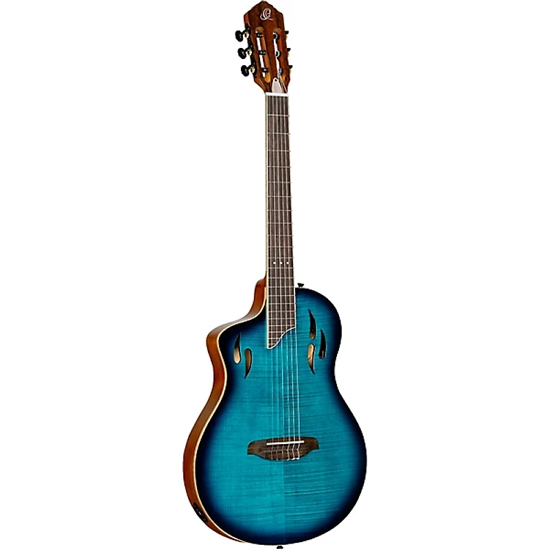 Ortega TourPlayer Deluxe Left-Handed Nylon-String Acoustic-Electric Guitar Blue Burst