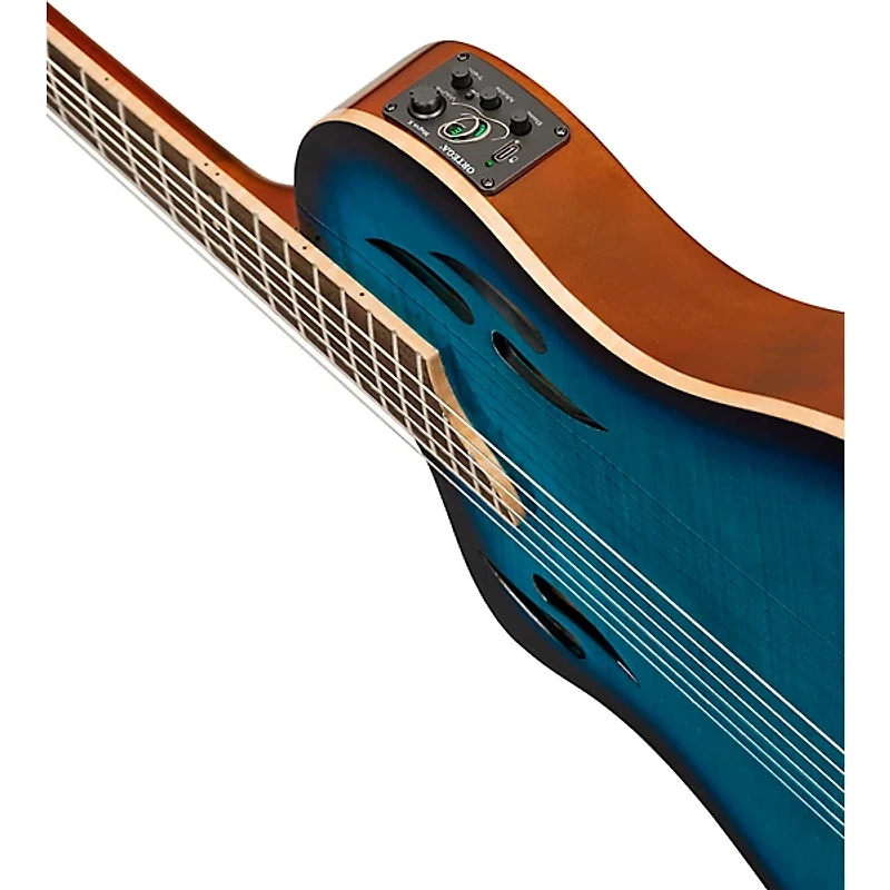 Ortega TourPlayer Deluxe Left-Handed Nylon-String Acoustic-Electric Guitar Blue Burst