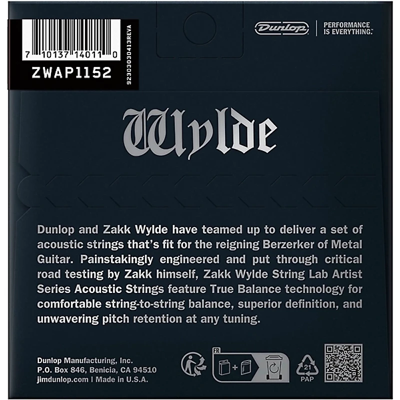 Dunlop Zakk Wylde String Lab Phosphor Bronze Acoustic Guitar Strings