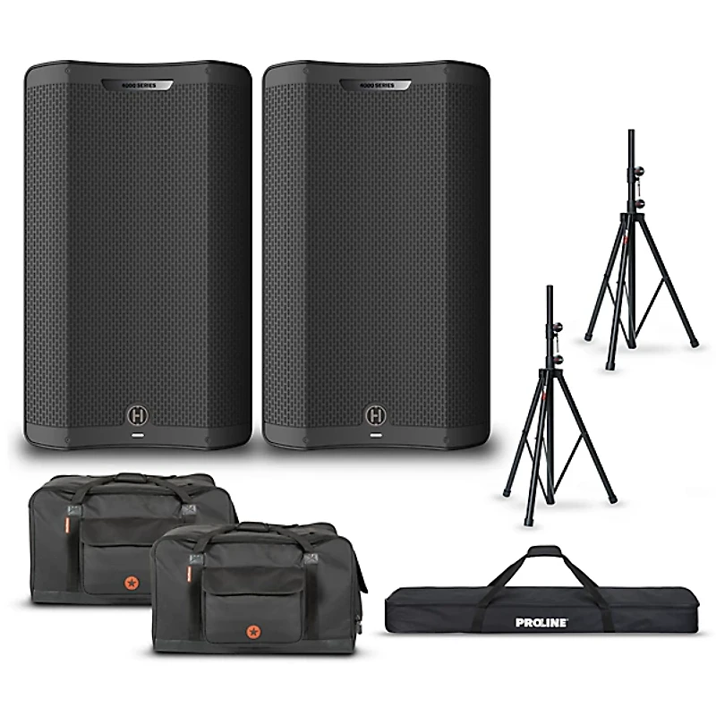 Harbinger VARI V4415 15" Powered Speakers Package With Bags & Stands