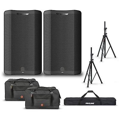 Harbinger VARI V4415 15" Powered Speakers Package With Bags & Stands