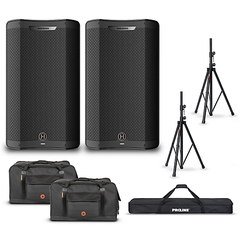 Harbinger VARI V4412 12" Powered Speakers Package With Bags & Stands
