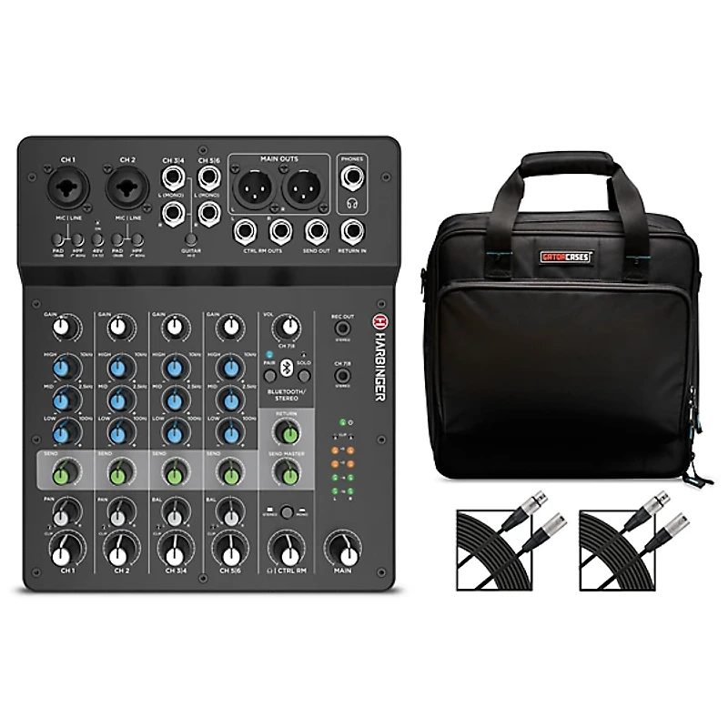 Harbinger LV8 8-Channel Analog Mixer With Gator Mixer Bag and Cables
