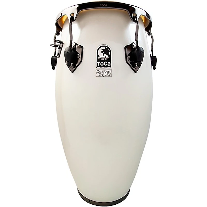 Toca Custom Deluxe Fiberglass Conga Margarita Blanca With Black Mirror Chrome Hardware