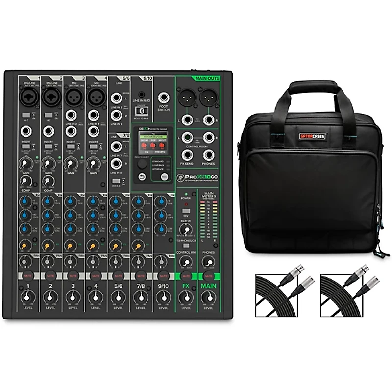 Mackie ProFX10GO Battery-Powered Mixer Bundle with Gator Bag and Cables
