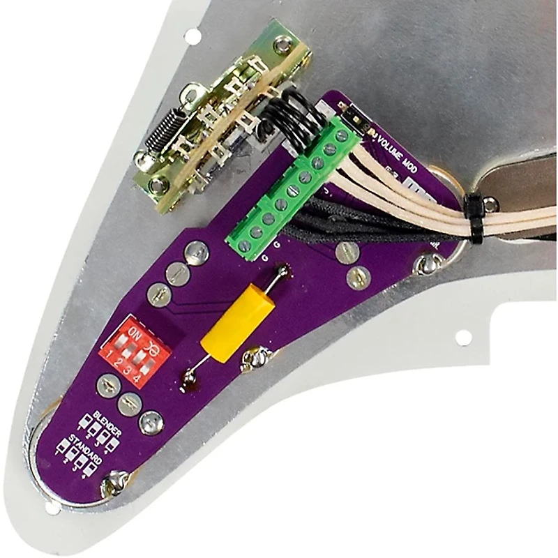 Mojotone 67 Quiet Coil With Hot Bridge Strat Pickup Prewired Pickguard Black Black