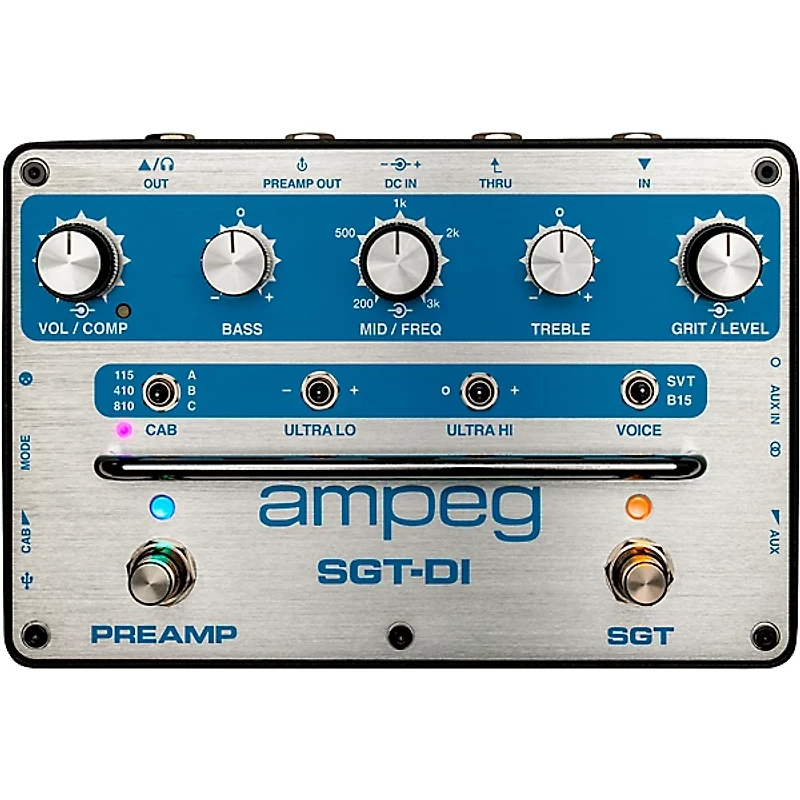 Ampeg SGT-DI Blue Line Anniversary Edition All-in-One Bass Box Effects Pedal Silver and Blue