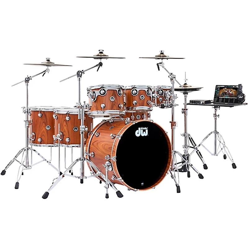 DW DWe Wireless Acoustic-Electronic Convertible 7-Piece Drum Set Bundle With 22" Bass Drum, Cymbals and Hardware Limited Edition Santos Rosewood Hard Satin Exotic