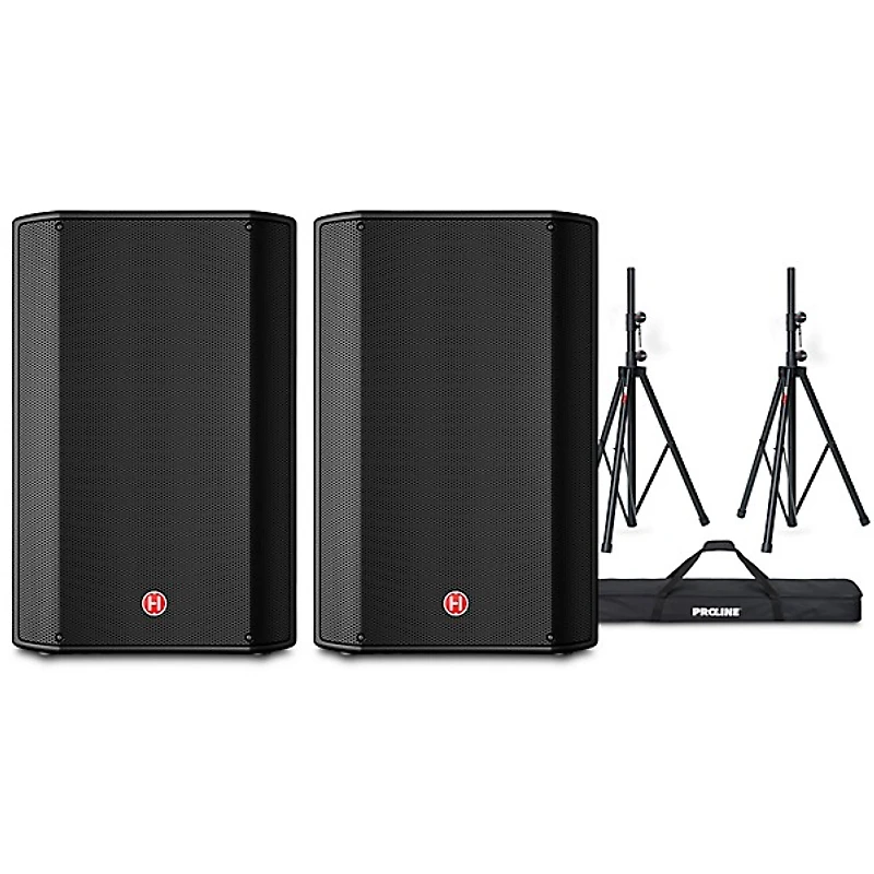 Harbinger VARI V1115 15" Powered Speakers Pair With Speaker Stands