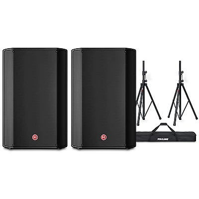 Harbinger VARI V1115 15" Powered Speakers Pair With Speaker Stands