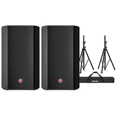 Harbinger VARI V1112 12" Powered Speakers Pair With Speaker Stands