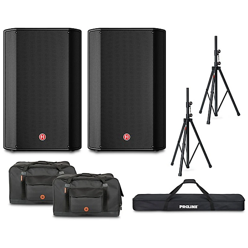 Harbinger VARI V1115 15" Powered Speakers Package With Bags & Stands
