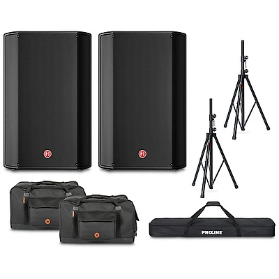 Harbinger VARI V1115 15" Powered Speakers Package With Bags & Stands