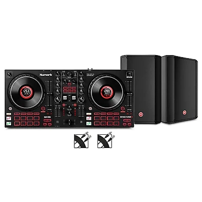 Harbinger VARI V1112 12" Powered Speakers Package With Numark Mixtrack Platinum FX DJ Controller & Cables