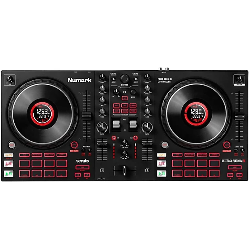 Harbinger VARI V1112 12" Powered Speakers Package With Numark Mixtrack Platinum FX DJ Controller & Cables