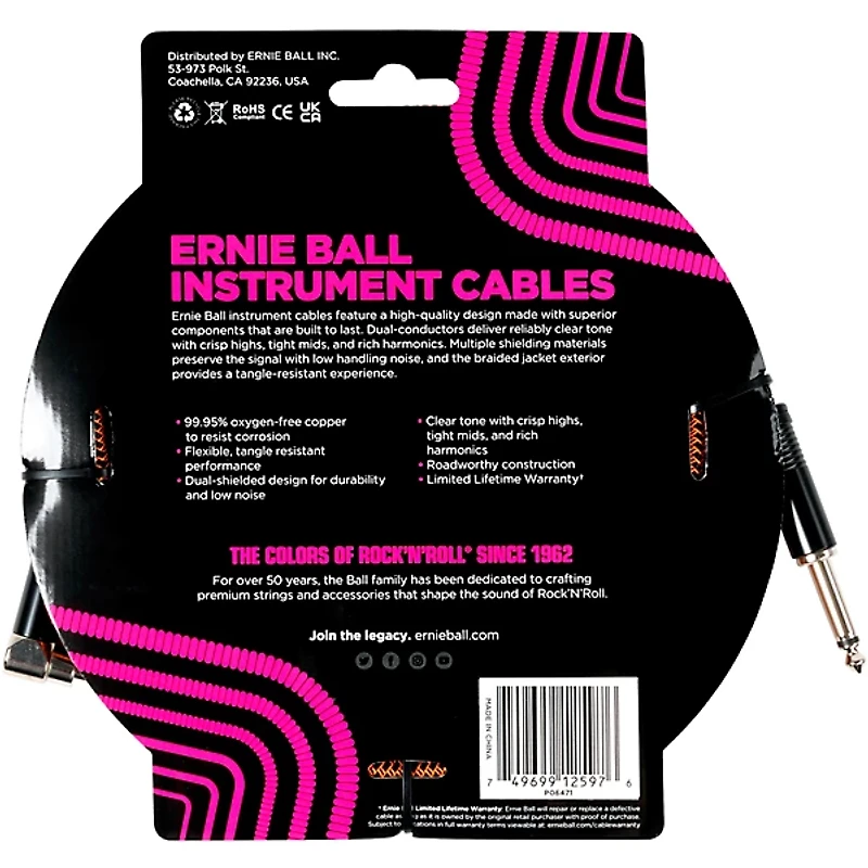 Ernie Ball Braided Straight to Angle Instrument Cable