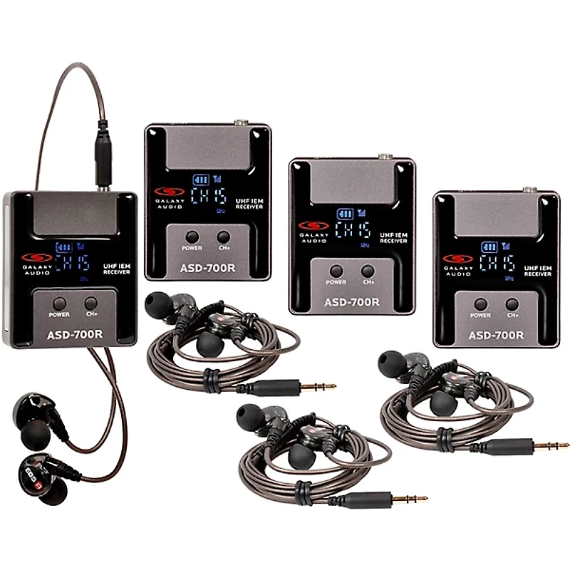 Galaxy Audio ASD-700-4 Digital 15 Channel UHF Plug & Play Wireless In-Ear Monitor Band Pack System with EB5 Earbuds