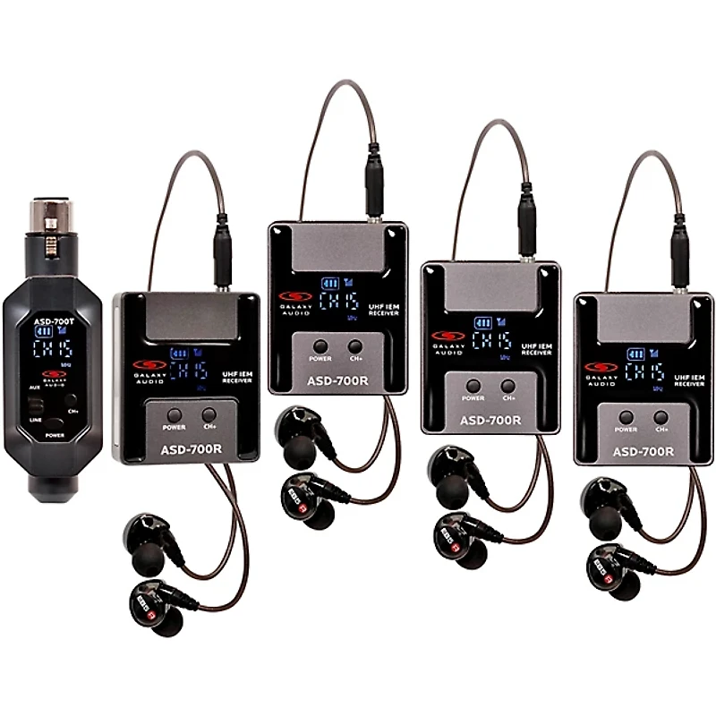 Galaxy Audio ASD-700-4 Digital 15 Channel UHF Plug & Play Wireless In-Ear Monitor Band Pack System with EB5 Earbuds