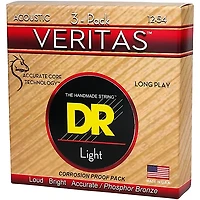 DR Strings VERITAS Uncoated Accurate Core Technology Acoustic Guitar Strings 3-Pack Light (12-54)