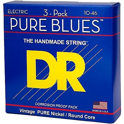 DR Strings Pure Blues Pure Nickel Electric Guitar Strings 3-Pack Medium (10-46)