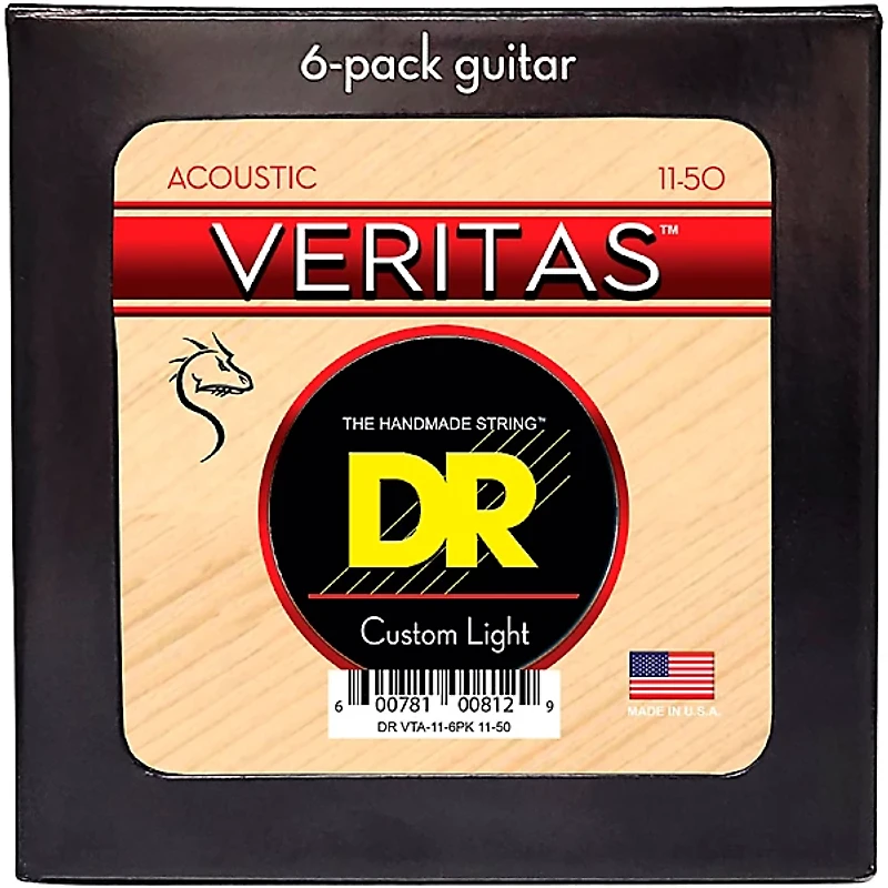 DR Strings VERITAS Uncoated Accurate Core Technology Acoustic Guitar Strings 6-Pack
