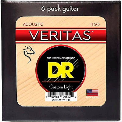 DR Strings VERITAS Uncoated Accurate Core Technology Acoustic Guitar Strings 6-Pack
