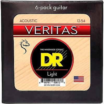 DR Strings VERITAS Uncoated Accurate Core Technology Acoustic Guitar Strings 6-Pack