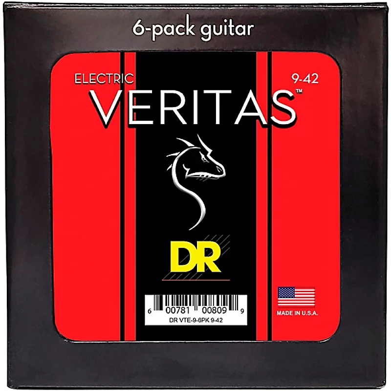 DR Strings VERITAS Uncoated Accurate Core Technology Electric Guitar Strings 6-Pack