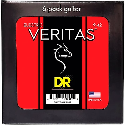 DR Strings VERITAS Uncoated Accurate Core Technology Electric Guitar Strings 6-Pack