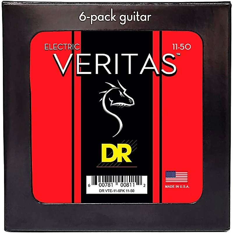 DR Strings VERITAS Uncoated Accurate Core Technology Electric Guitar Strings 6-Pack