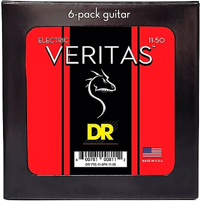 DR Strings VERITAS Uncoated Accurate Core Technology Electric Guitar Strings 6-Pack