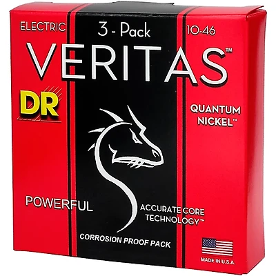 DR Strings VERITAS Uncoated Accurate Core Technology Electric Guitar Strings 3-Pack Medium (10-46)