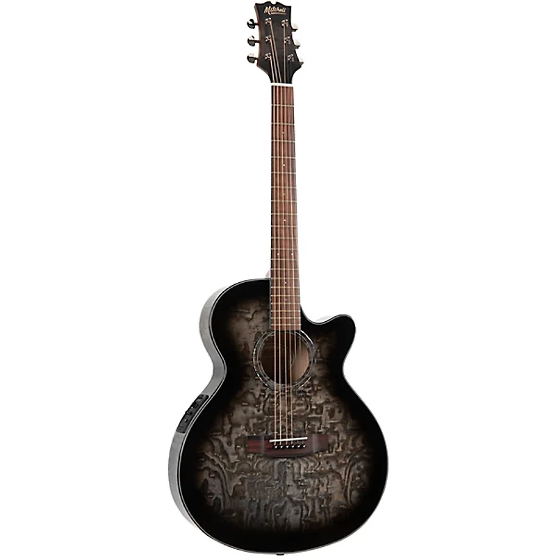 Mitchell MX430QAB Exotic Series Acoustic-Electric Guitar Pack Midnight Black Edge Burst
