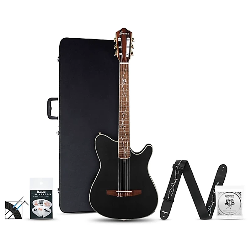 Ibanez TOD10N Tim Henson Signature Nylon-String Acoustic-Electric Guitar Pack Black Flat