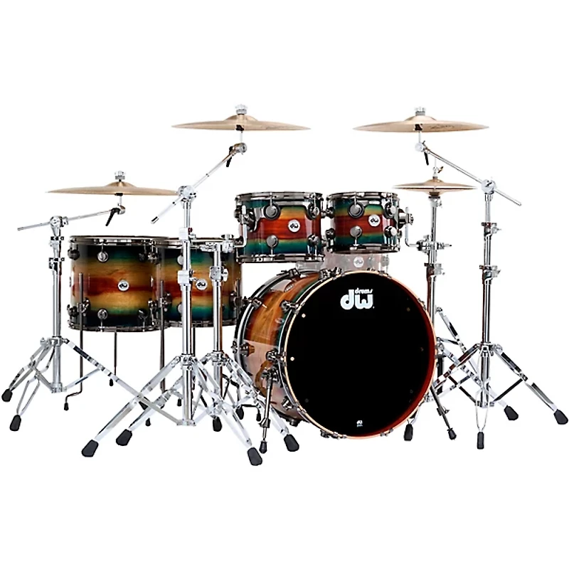 DW SonicPly Collectors 5-Piece Exotic Shell Pack with 22 in. Bass Drum Natural to Quick Royal Blue Burst Over Horizontal Padauk