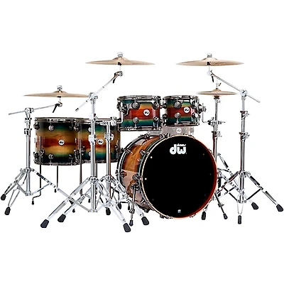 DW SonicPly Collectors 5-Piece Exotic Shell Pack with 22 in. Bass Drum Natural to Quick Royal Blue Burst Over Horizontal Padauk