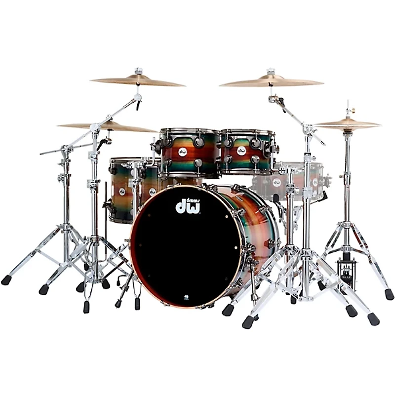 DW SonicPly Collectors 5-Piece Exotic Shell Pack with 22 in. Bass Drum Natural to Quick Royal Blue Burst Over Horizontal Padauk