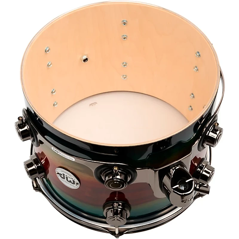 DW SonicPly Collectors 5-Piece Exotic Shell Pack with 22 in. Bass Drum Natural to Quick Royal Blue Burst Over Horizontal Padauk