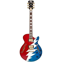 D'Angelico Premier Grateful Dead SS Semi-Hollow Electric Guitar Red, White, and Blue Lightning Bolt
