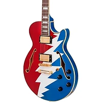 D'Angelico Premier Grateful Dead SS Semi-Hollow Electric Guitar Red, White, and Blue Lightning Bolt