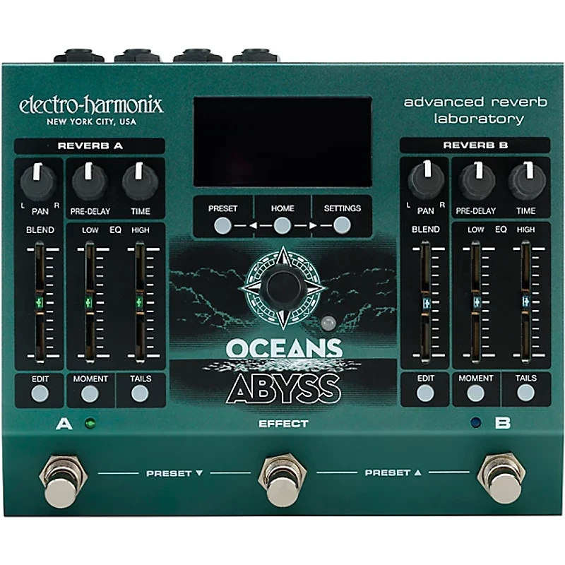 Electro-Harmonix Oceans Abyss Advanced Reverb Laboratory Effects Pedal Green