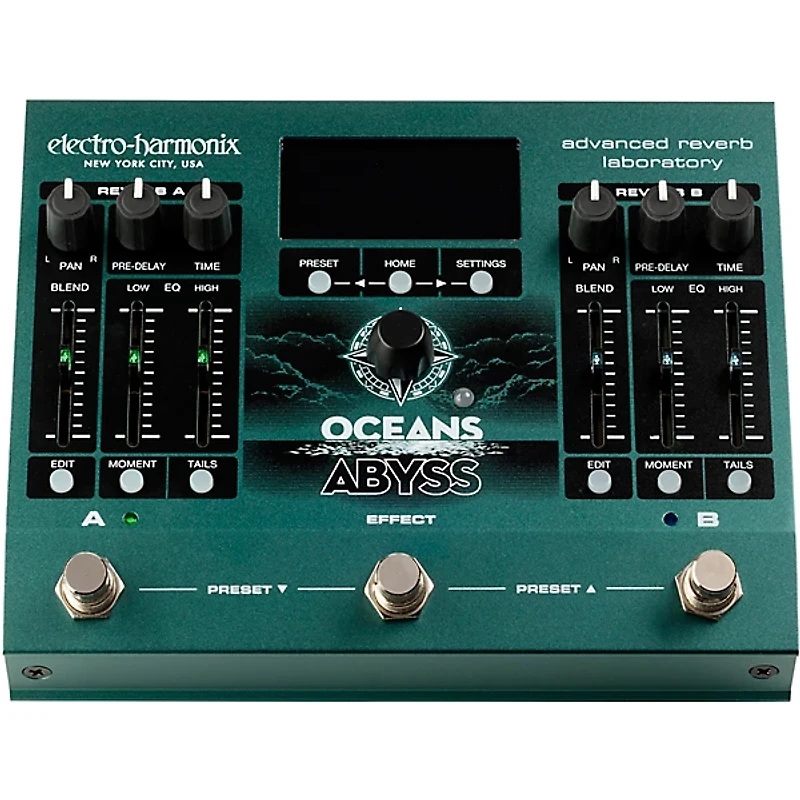 Electro-Harmonix Oceans Abyss Advanced Reverb Laboratory Effects Pedal Green